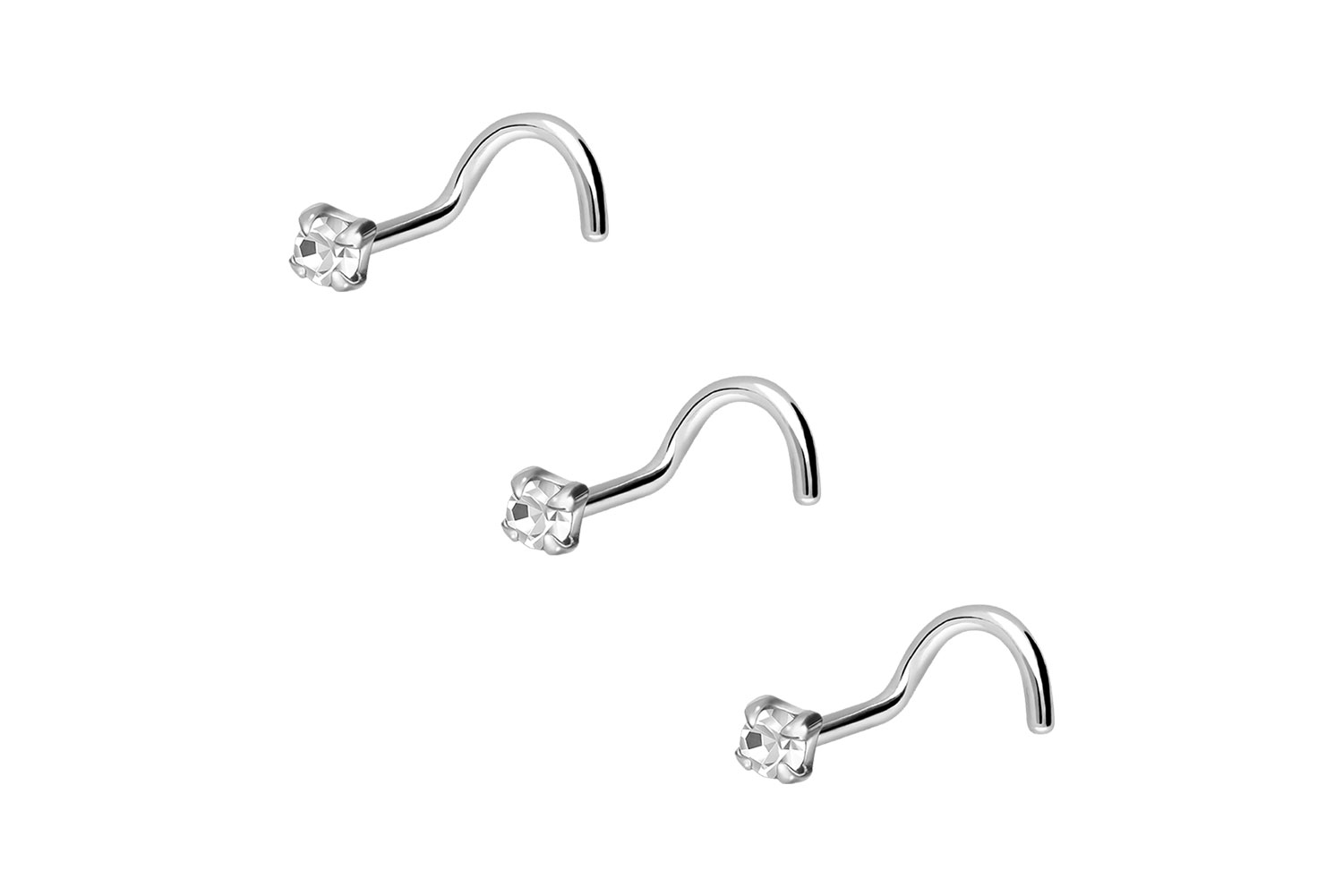 SET 925er Silber Nasenstecker Nasenpiercing Spirale EINGEFASSTER KRISTALL